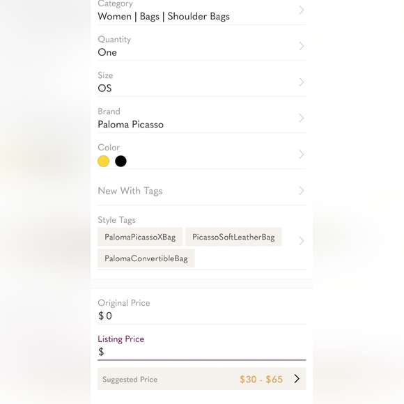 Paloma Picasso Black Leather "X" Convertble Shoulder Bag w/Gold Accents - Picture 11 of 11
